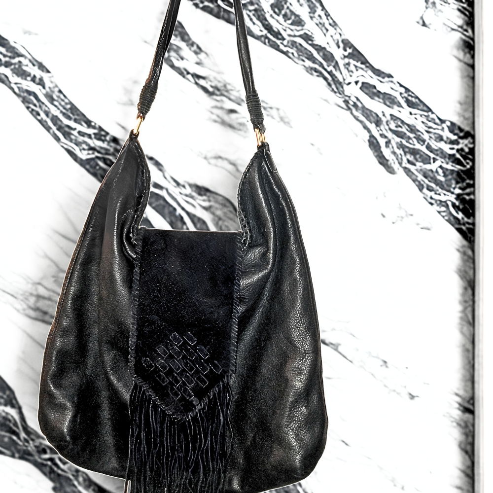 Margot Black Fringe Shoulder Bag